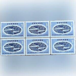 🎈4/$20 - #473 CANADA “The Canadian Press” 5¢ 6-Stamp Block.